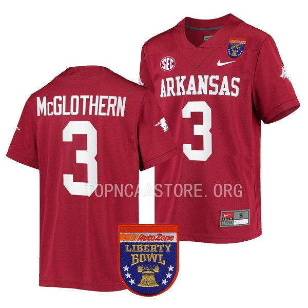 Mens Youth Arkansas Razorbacks #3 Dwight McGlothern Nike Cardinal College Football 2022 Liberty Bowl Jersey