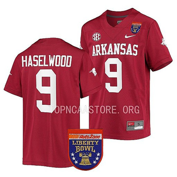 Mens Youth Arkansas Razorbacks #9 Jadon Haselwood Nike Cardinal College Football 2022 Liberty Bowl Jersey