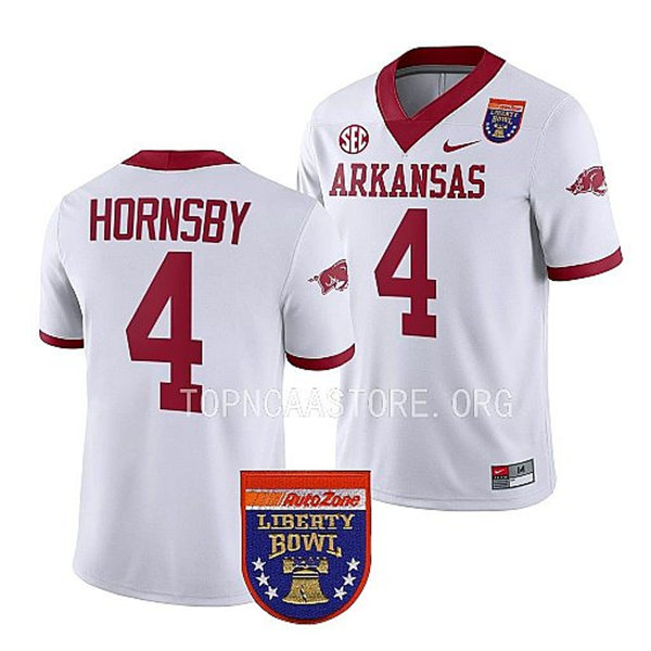 Mens Youth Arkansas Razorbacks #4 Malik Hornsby Nike White College Football 2022 Liberty Bowl Jersey