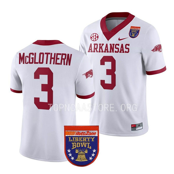 Mens Youth Arkansas Razorbacks #3 Dwight McGlothern Nike White College Football 2022 Liberty Bowl Jersey