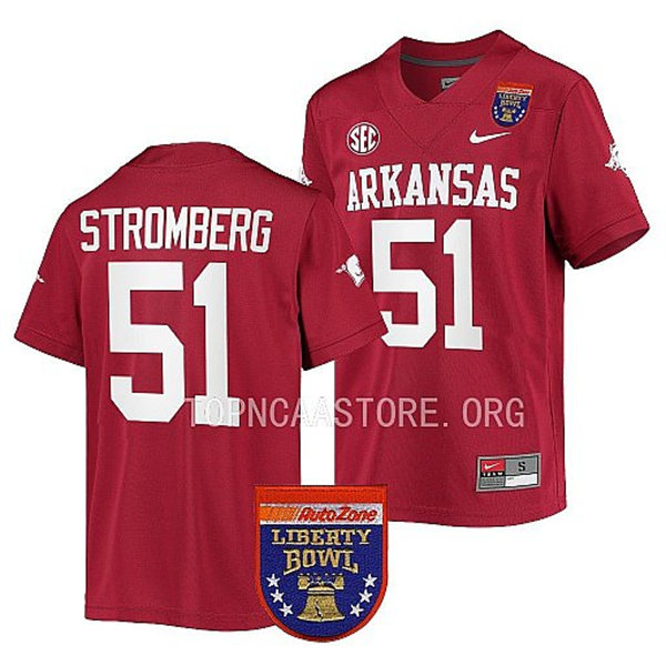 Mens Youth Arkansas Razorbacks #51 Ricky Stromberg Nike Cardinal College Football 2022 Liberty Bowl Jersey