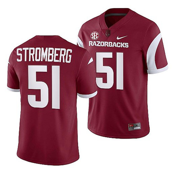 Mens Youth Arkansas Razorbacks #51 Ricky Stromberg Nike Cardinal Razorbacks Football Jersey