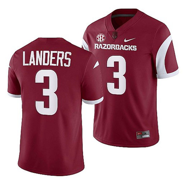 Mens Youth Arkansas Razorbacks #3 Matt Landers Nike Cardinal Razorbacks Football Jersey