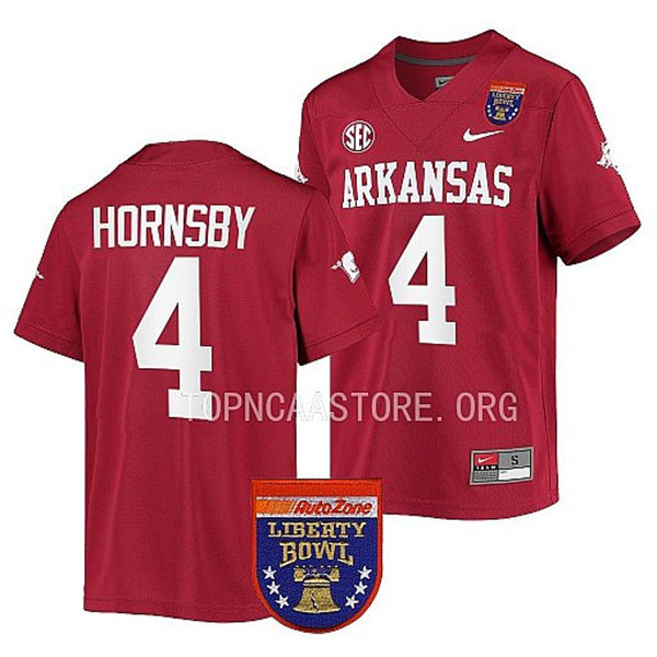 Mens Youth Arkansas Razorbacks #4 Malik Hornsby Nike Cardinal College Football 2022 Liberty Bowl Jersey