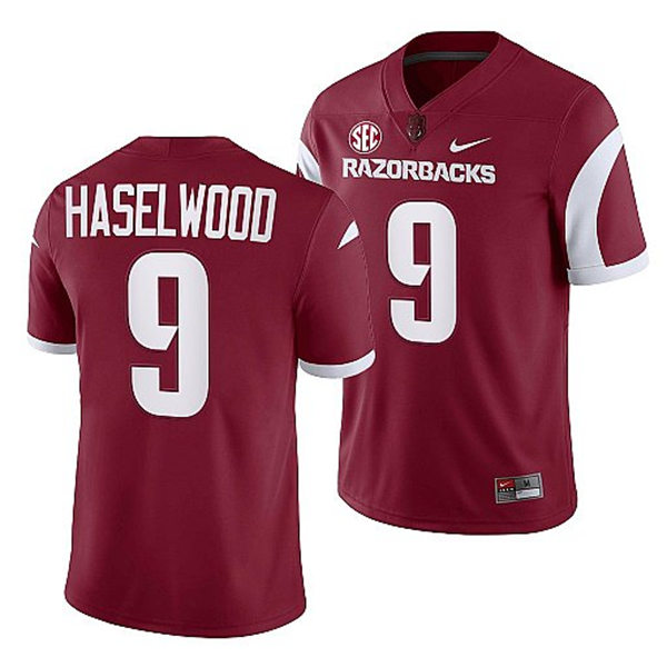 Mens Youth Arkansas Razorbacks #9 Jadon Haselwood Nike Cardinal Razorbacks Football Jersey