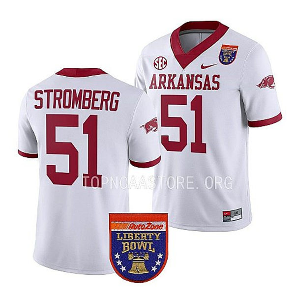 Mens Youth Arkansas Razorbacks #51 Ricky Stromberg Nike White College Football 2022 Liberty Bowl Jersey