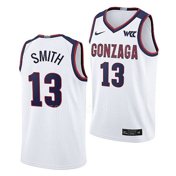 Mens Youth Gonzaga Bulldogs #13 Malachi Smith Nike 2022-23 White College Basketball Game Jersey(2)