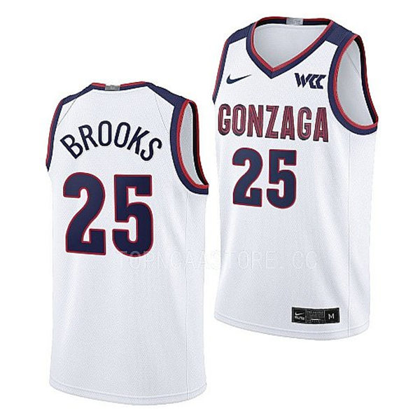 Mens Youth Gonzaga Bulldogs #25 Colby Brooks Nike 2022-23 White College Basketball Game Jersey(2)