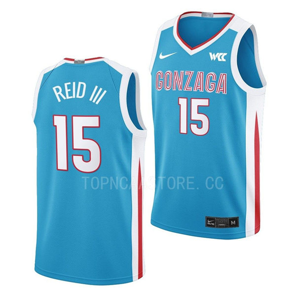 Mens Youth Gonzaga Bulldogs #15 Efton Reid III 2023 Blue College Basketball Jersey (2)