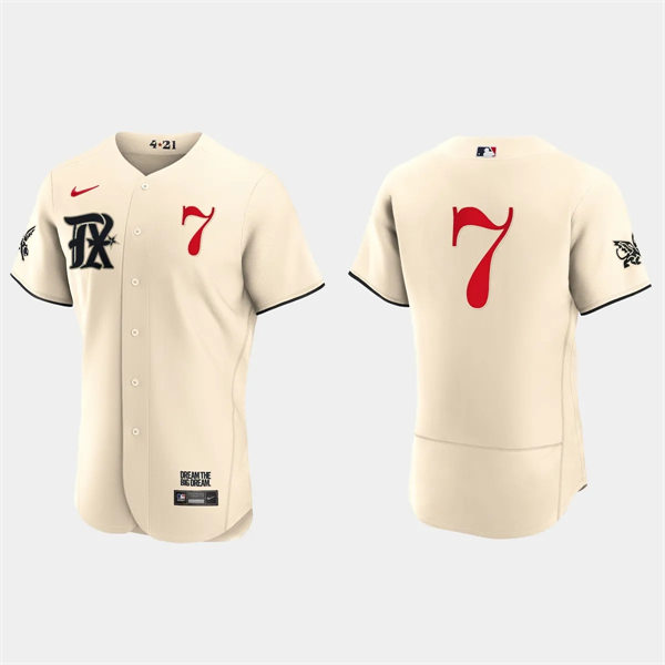 Mens Texas Rangers #7 Ivan Rodriguez Cream 2023 City Connect Authentic Jersey