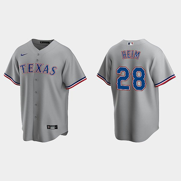 Mens Texas Rangers #28 Jonah Heim Nike Grey Road Player Jersey