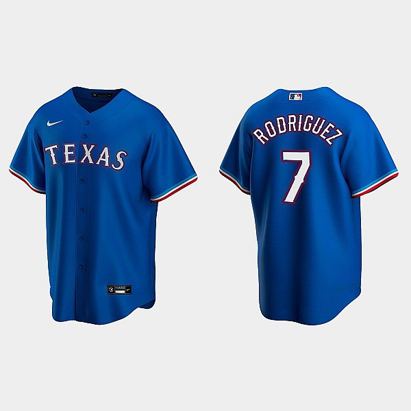Mens Texas Rangers Retired Player #7 Ivan Rodriguez Nike Royal Alternate CoolBase Player Jersey
