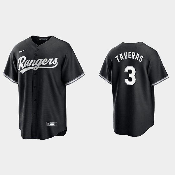 Mens Texas Rangers #3 Leody Taveras Nike Black White Collection Jersey