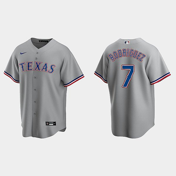 Mens Texas Rangers Retired Player #7 Ivan Rodriguez Nike Grey Road Player Jersey