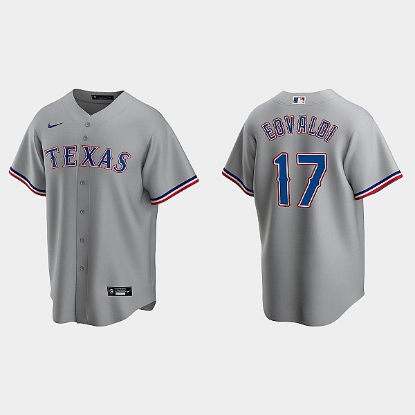 Mens Texas Rangers #17 Nathan Eovaldi Nike Grey Road Player Jersey