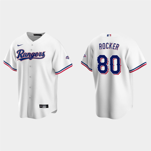 Mens Texas Rangers #80 Kumar Rocker Nike White Home Player Jersey