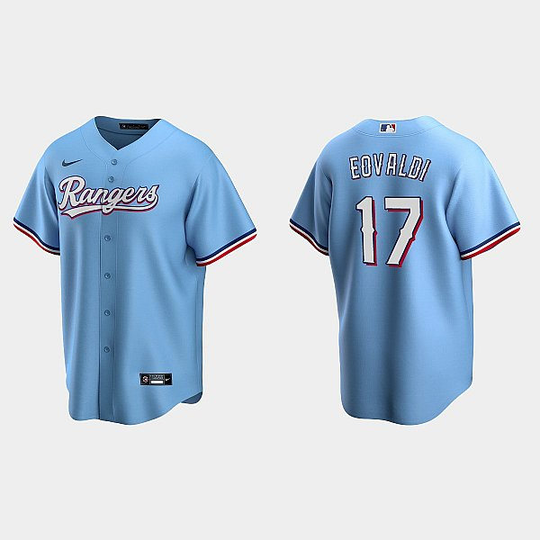 Youth Texas Rangers #17 Nathan Eovaldi Nike Light Blue Alternate Jersey