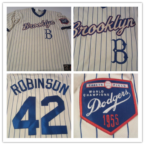 Men's Brooklyn Dodgers #42 Jackie Robinson Majestic Cream Pinstripe Pullover Collection Jersey