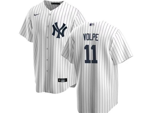 Mens New York Yankees #11 Anthony Volpe Nike White Home with Name Cool Base Jersey