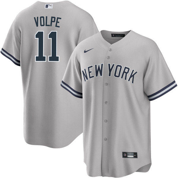 Mens New York Yankees #11 Anthony Volpe Nike Gray Road with Name Cool Base Jersey