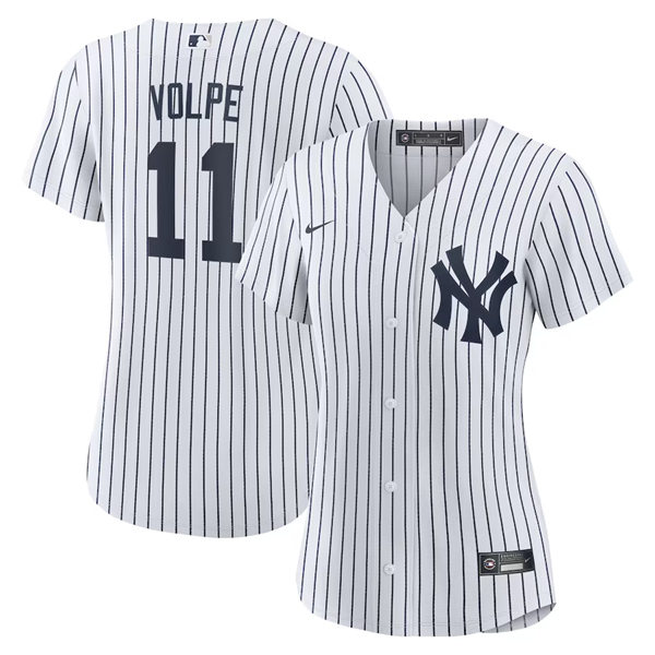 Womens New York Yankees #11 Anthony Volpe Nike White Home with Name Cool Base Jersey