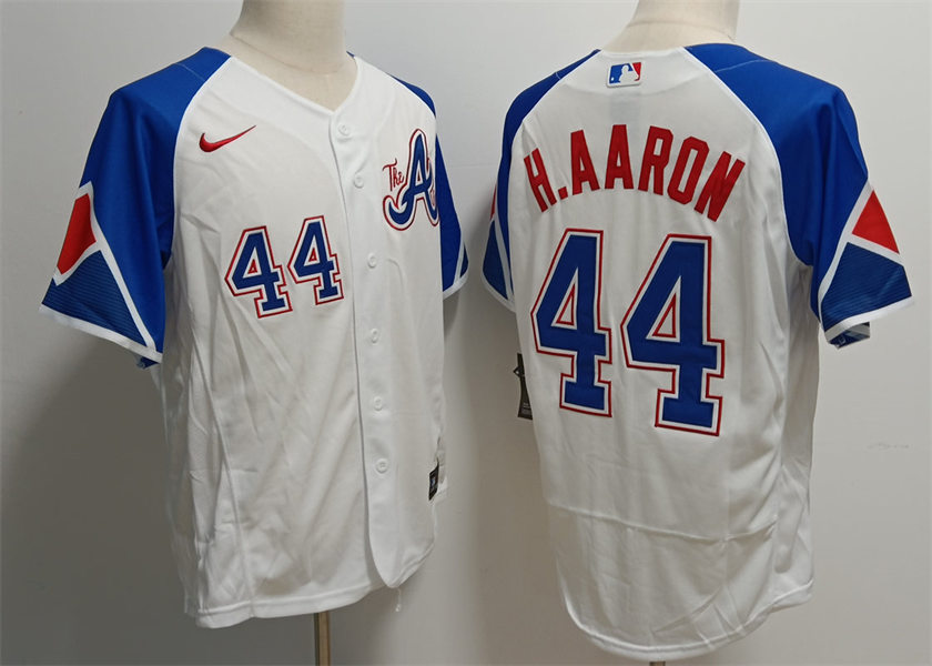 Men's Atlanta Braves #44 Hank Aaron 2023 City Connect Authentic Jersey - White 