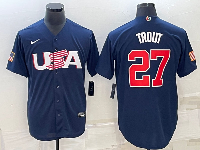 Mens Youth USA #27 Mike Trout 2023 World Baseball Classic Replica Jersey - Navy 
