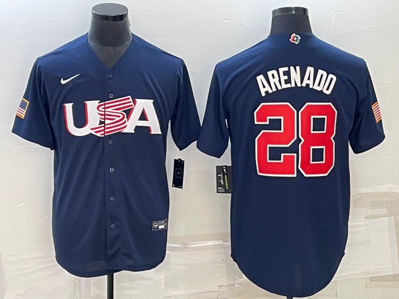 Mens Youth USA #28 Nolan Arenado 2023 World Baseball Classic Replica Jersey - Navy 