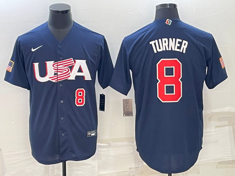 Mens Youth USA #8 Trea Turner Navy 2023 World Baseball Classic Game Jersey