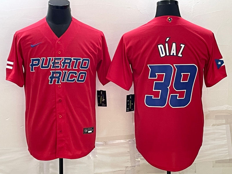 Mens Youth Puerto Rico #39 Edwin Diaz Red 2023 World Baseball Classic Jersey