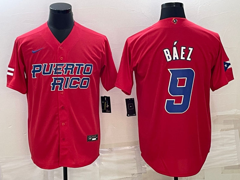 Mens Youth Puerto Rico #9 Javier Baez Red 2023 World Baseball Classic Jersey