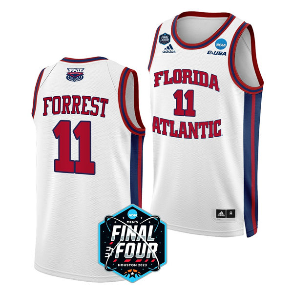 Mens Youth Florida Atlantic Owls #11 Michael Forrest 2023 NCAA Basketball Final Four Jersey White (2)