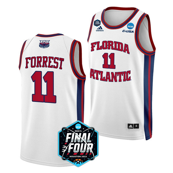 Mens Youth Florida Atlantic Owls #11 Michael Forrest 2023 NCAA Basketball Final Four Jersey White