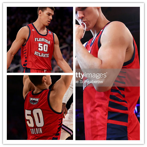 Mens Youth Florida Atlantic Owls #50 Vladislav Goldin Adidas Red Basketball Game Jersey(2)