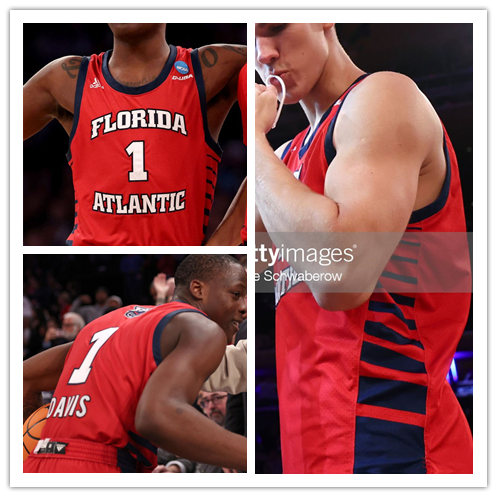 Mens Youth Florida Atlantic Owls #1 Johnell Davis Adidas Red Basketball Game Jersey (3)