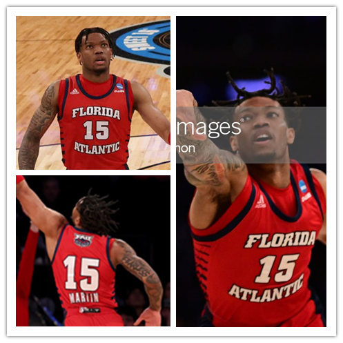 Mens Youth Florida Atlantic Owls #15 Alijah Martin Adidas Red Basketball Game Jersey (1)