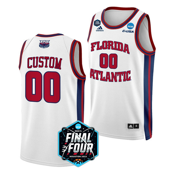 Mens Youth Florida Atlantic Owls Custom  Adidas White 2023 NCAA Basketball Final Four Jersey 