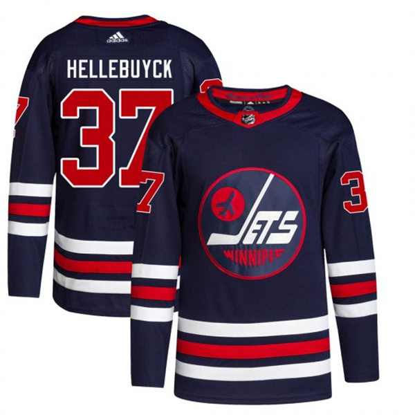 Men's Winnipeg Jets #37 Connor Hellebuyck  adidas 2021-22 Navy Heritage Classic Jersey