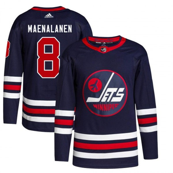 Men's Winnipeg Jets #8 Saku Maenalanen adidas 2021-22 Navy Heritage Classic Jersey