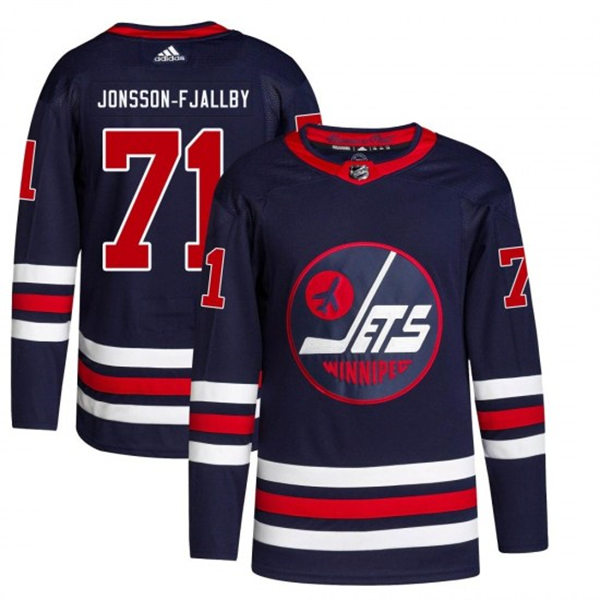Men's Winnipeg Jets #71 Axel Jonsson-Fjallby adidas 2021-22 Navy Heritage Classic Jersey