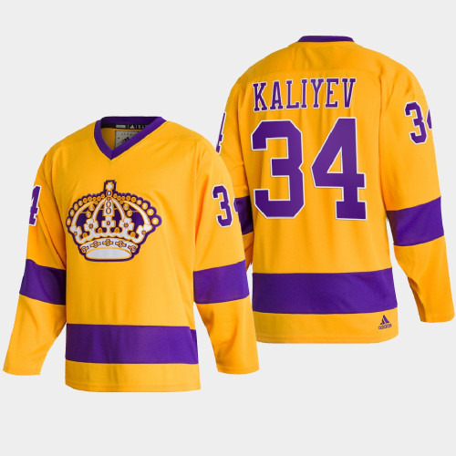 Mens Los Angeles Kings #34 Arthur Kaliyev adidas Gold Team Classics Jersey