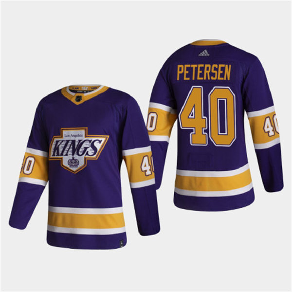 Mens Los Angeles Kings #40 Cal Petersen  Adidas 2021 Purple Reverse Retro Jersey