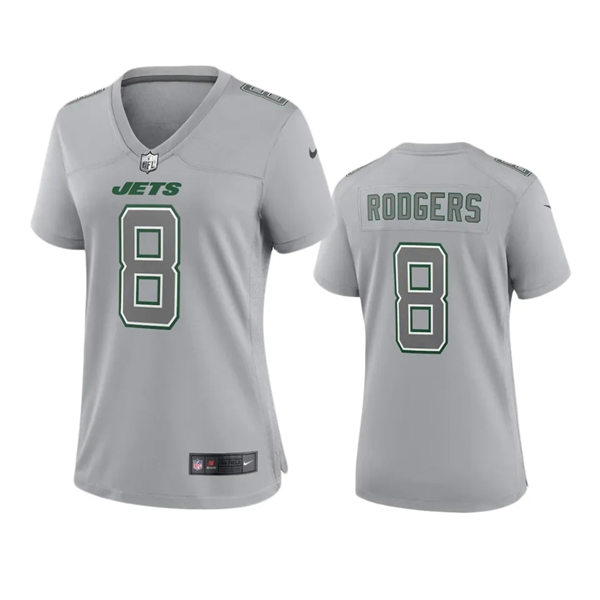 Womens New York Jets #8 Aaron Rodgers Gray Atmosphere Fashion Game Jersey