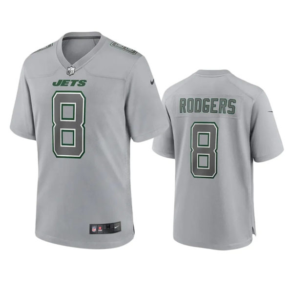 Mens New York Jets #8 Aaron Rodgers Gray Atmosphere Fashion Game Jersey