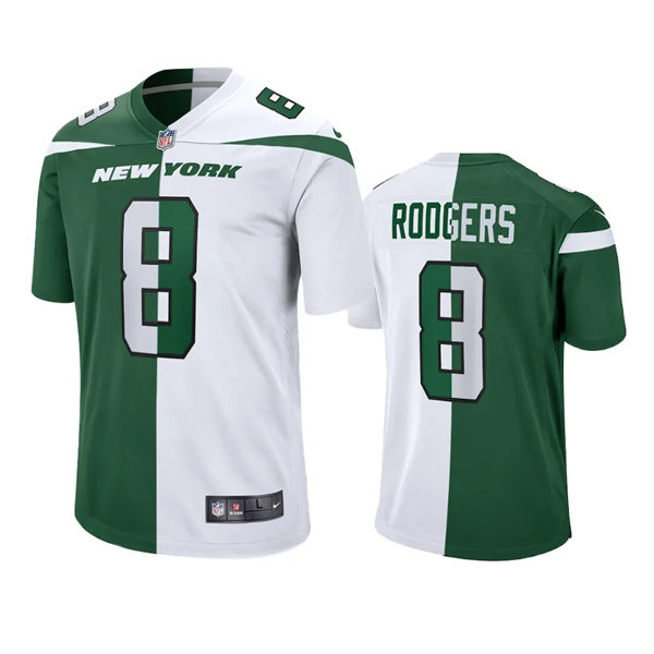 Mens New York Jets #8 Aaron Rodgers  Nike White Green Split Two Toen Jersey