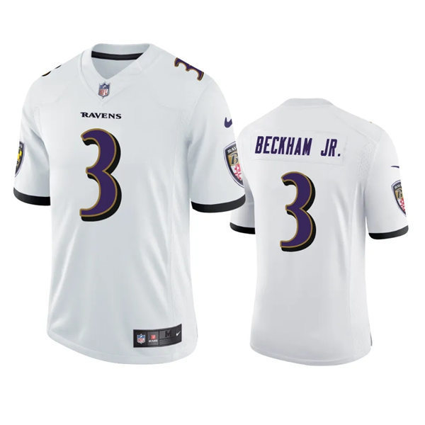 Mens Baltimore Ravens #3 Odell Beckham Jr. Nike White Vapor Limited Jersey