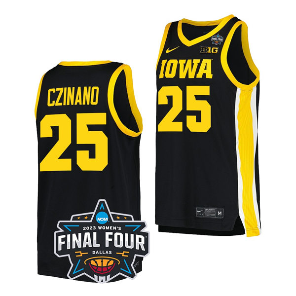 Womens Iowa Hawkeyes #25 Monika Czinano 2023 NCAA Womens Basketball National Championship Game Basketball Jersey Black