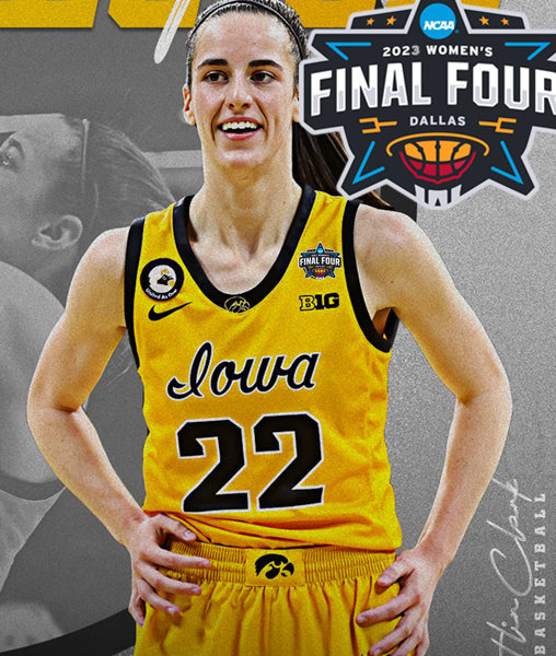 Womens Iowa Hawkeyes #22 Caitlin Clark 2023 NCAA Womens Basketball National Championship Game Basketball Jersey Gold