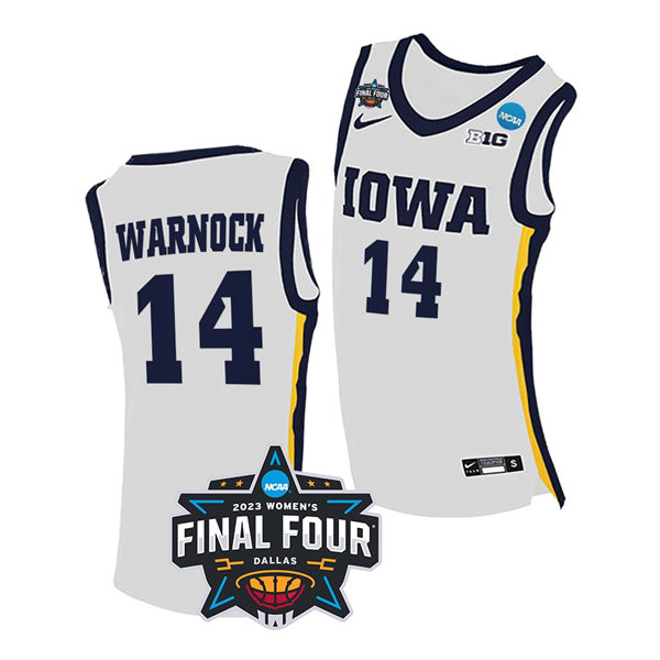 Womens Iowa Hawkeyes #14 McKenna Warnock 2023 NCAA Womens Basketball National Championship Game Basketball Jersey White