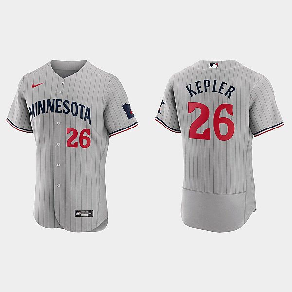 Mens Minnesota Twins #26 Max Kepler Nike 2023 Gray Pinstripe Authentic Player Jersey